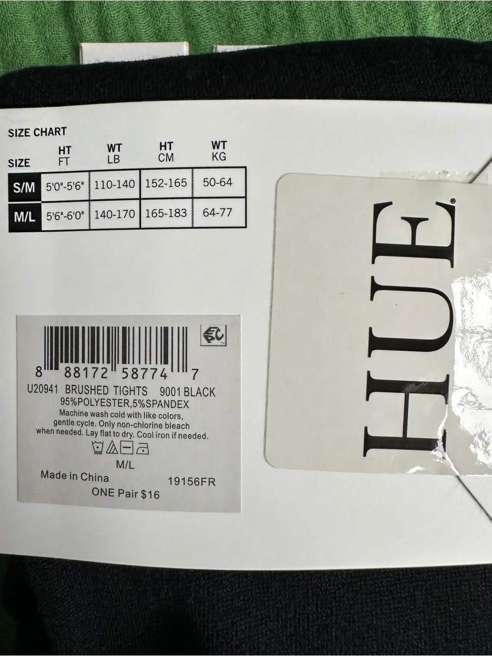 HUE Women’s Black Sweater Tights - Cozy Brushed Lining (M/L)